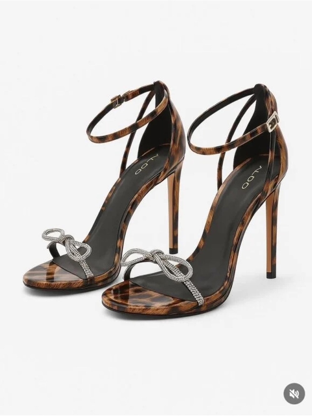 Aldo Tortoiseshell Ankle-Strap Stiletto Sandals with Rhinestone Bow